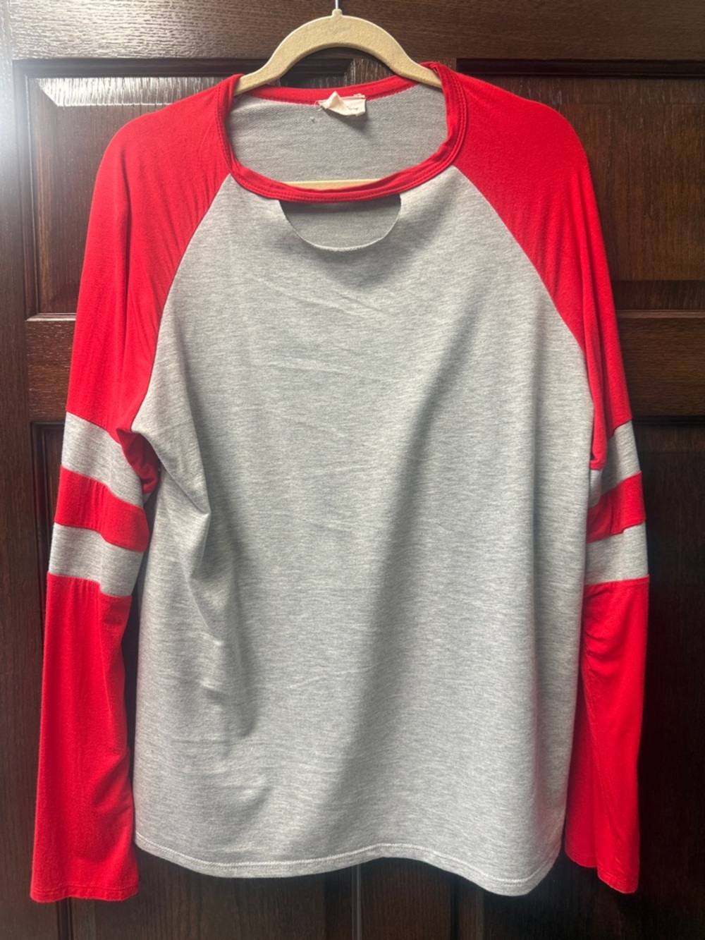 Gray & Red Long Sleeve Raglan Top